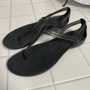 Women’s Crocs Iconic Comfort Isabella T-Strap black jelly thong sandals size 7